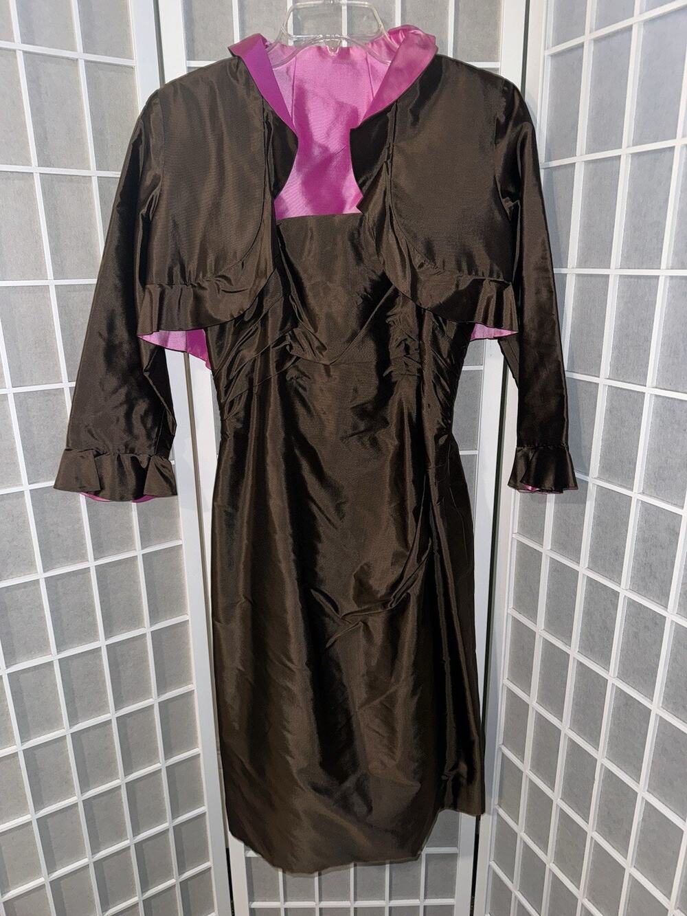 Marisa Baratelli 100% Thai Silk Spaghetti Strap Dress and Cropped Jacket Sz 8